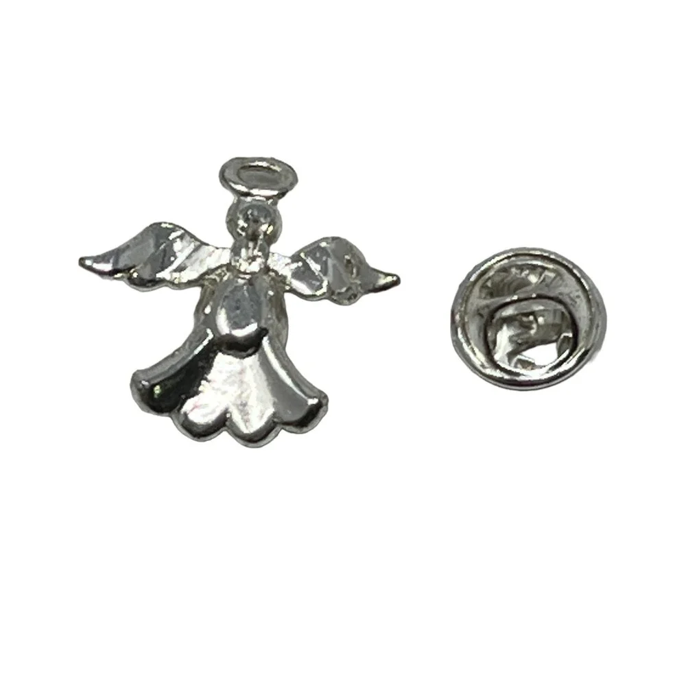 Vintage Angel Brooch‎ Silver Tone with Red White Blue Crystal Pin